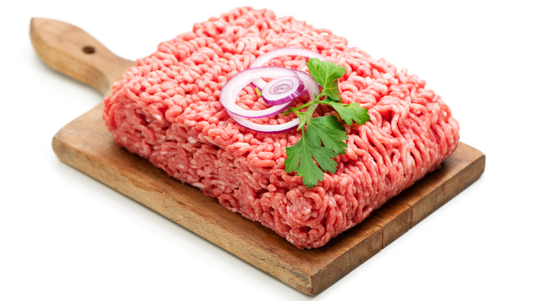 Ground beef on chopping board