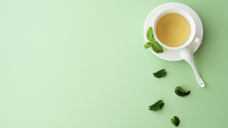 mint tea in white cup