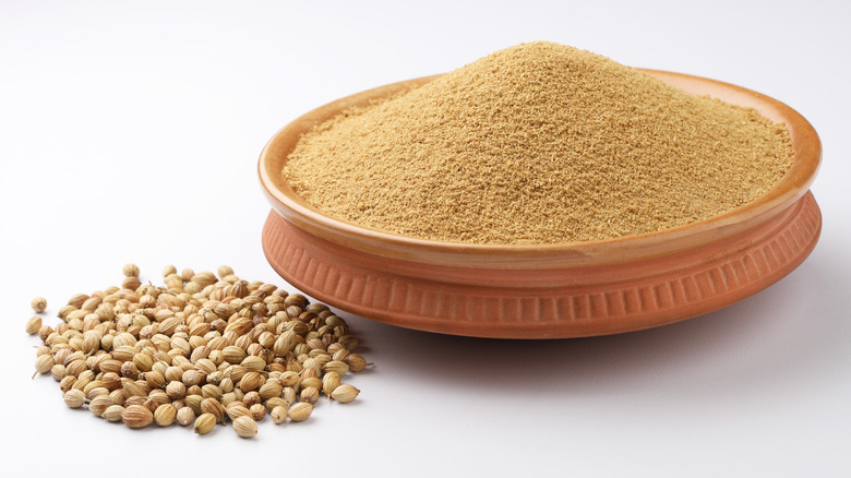 Ground coriander in a bowl