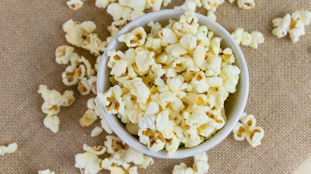 White bowl of popcorn