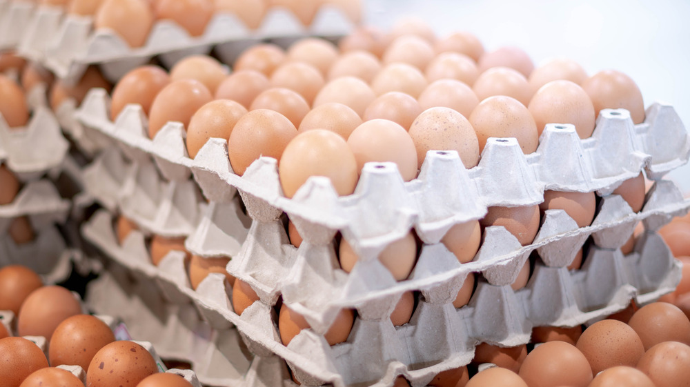 Raw eggs in a tray