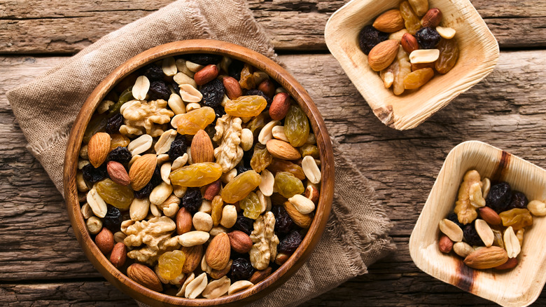 Trail mix in wooden bowls