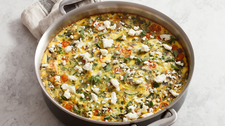 skillet frittata, vegetables, and feta