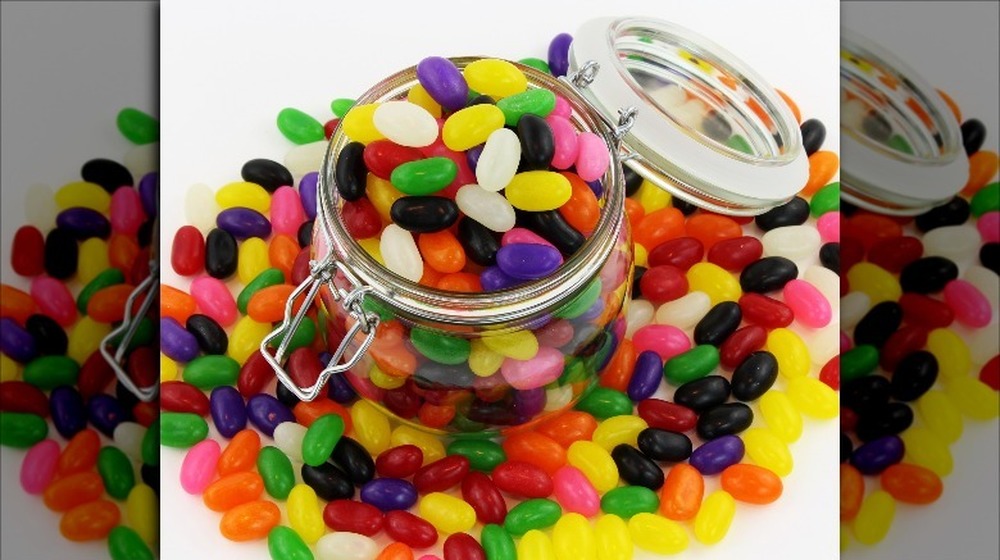 Spilled jar of jelly beans 