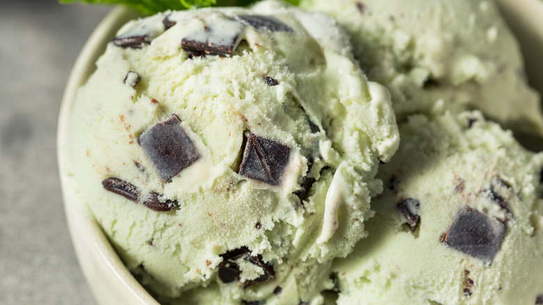 A bowl of mint chip ice cream