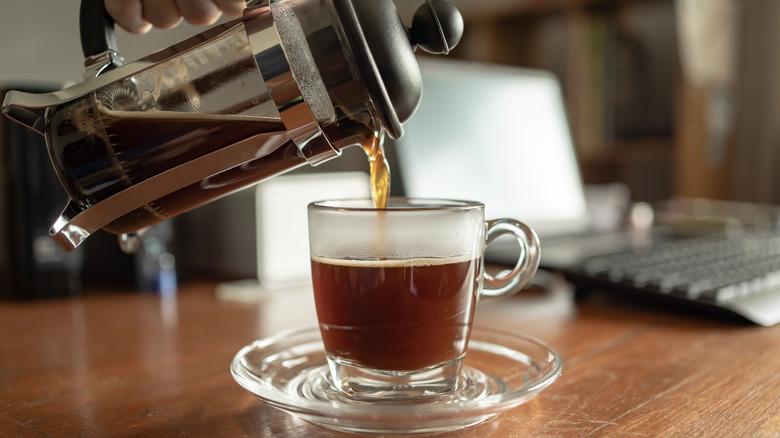 pouring french press coffee