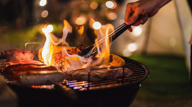 Man barbecuing on a grill