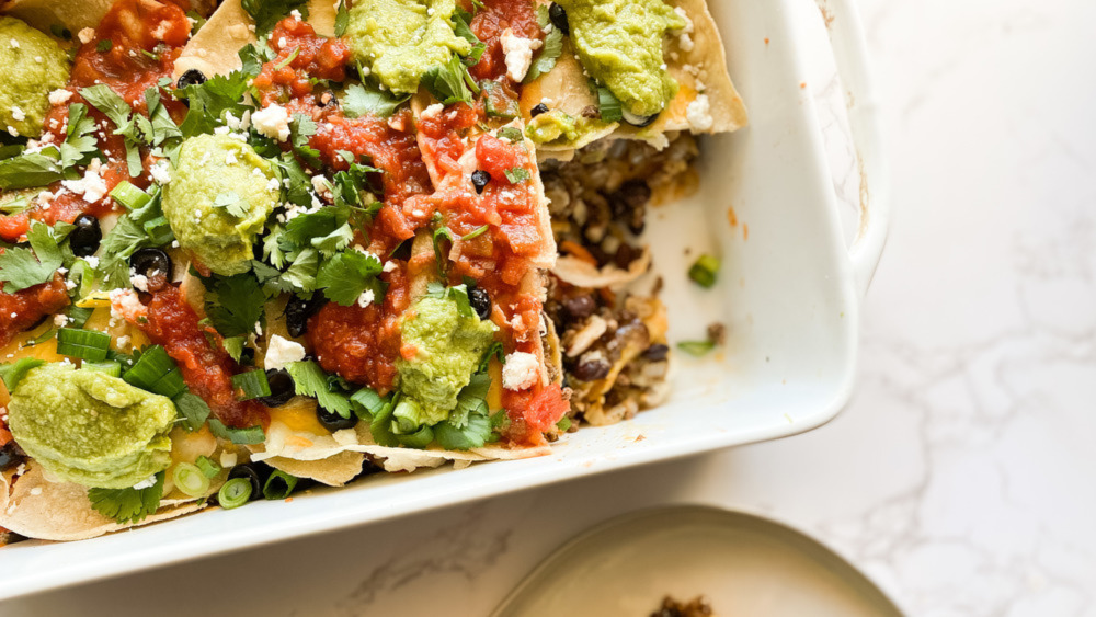 A taco casserole in a dish