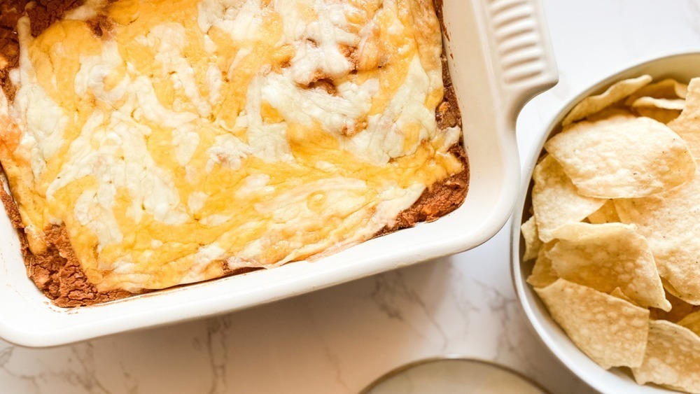 Cheesy casserole dish with chips 