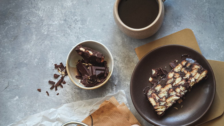 Chocolate biscuit cake slice