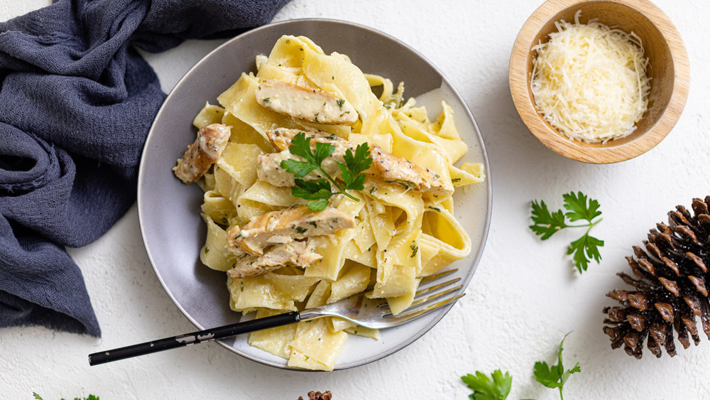 Bowl of chicken alfredo