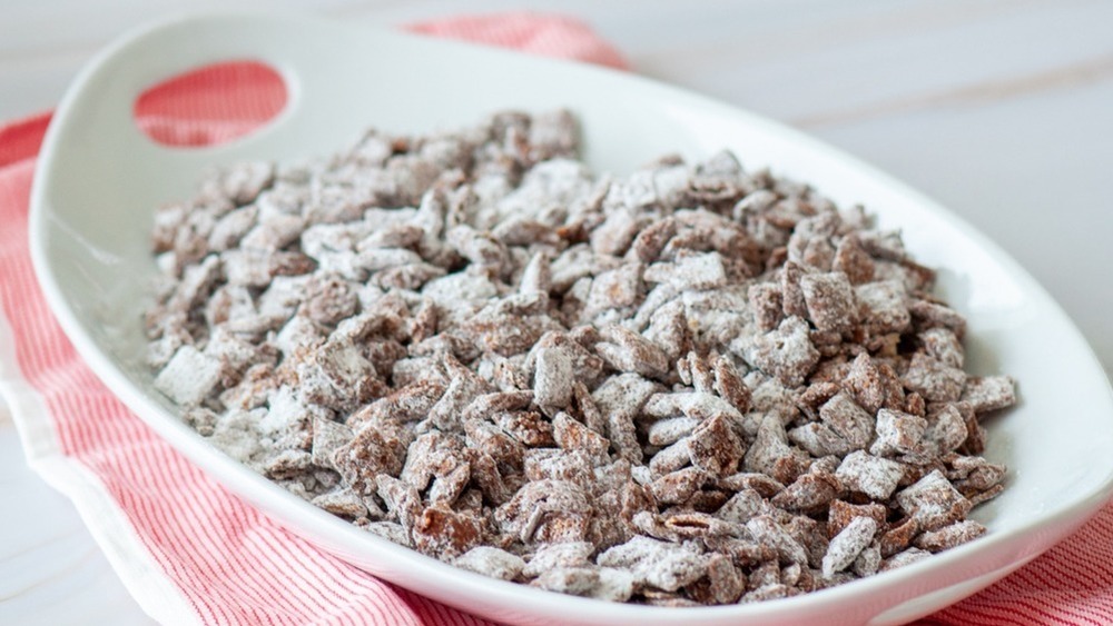 puppy chow dessert in bowl