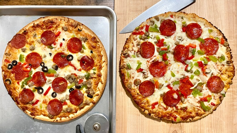 Freshly cooked red baron and tombstone pizzas