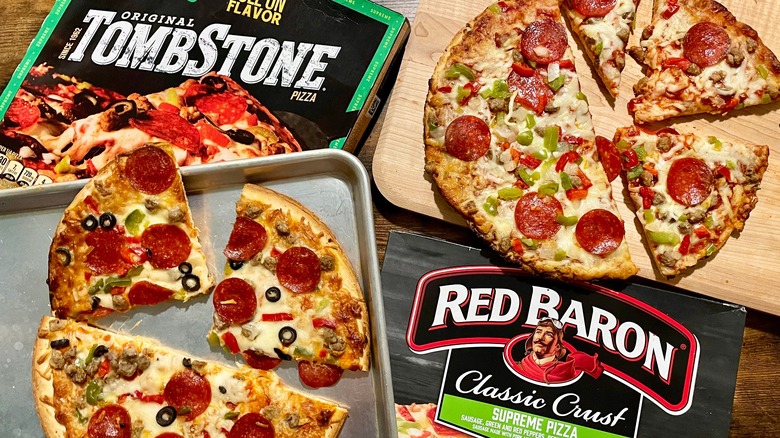 Tombstone Original thin crust and red baron classic crust supreme pizzas