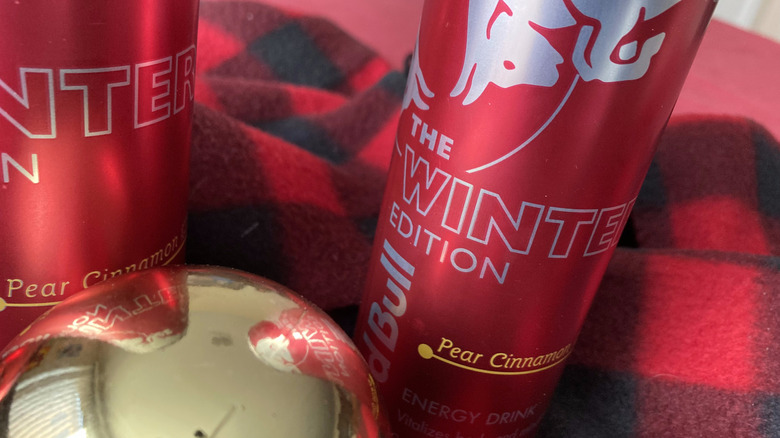 cans of Pear Cinnamon Red Bull