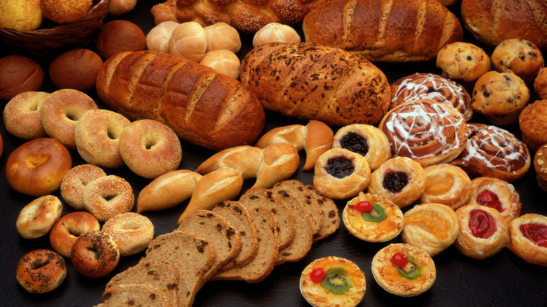 Bakery display with assorted baked goods