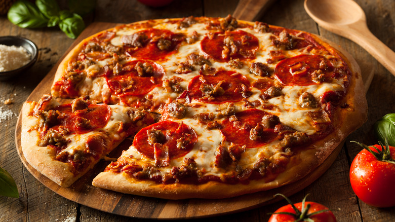 Pepperoni and sausage pizza 