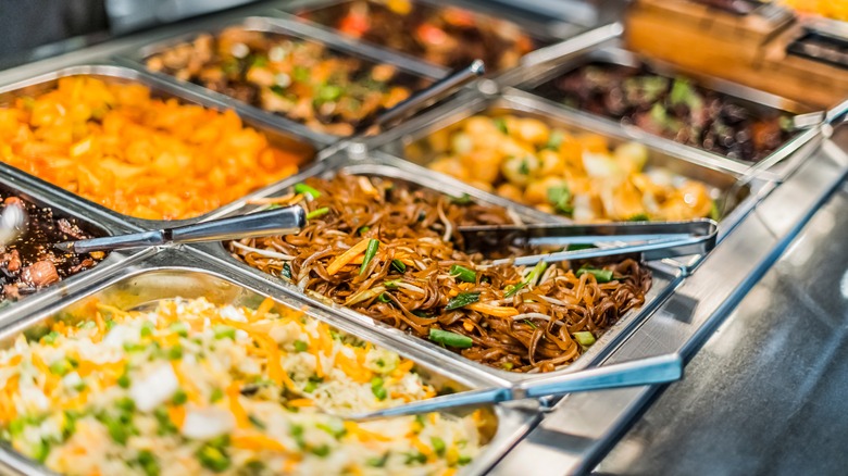 Buffet with various Chinese dishes