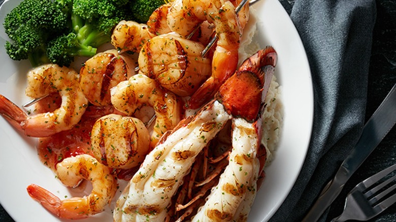 Grilled Sea Scallop and Shrimp Skewers lobster broccoli