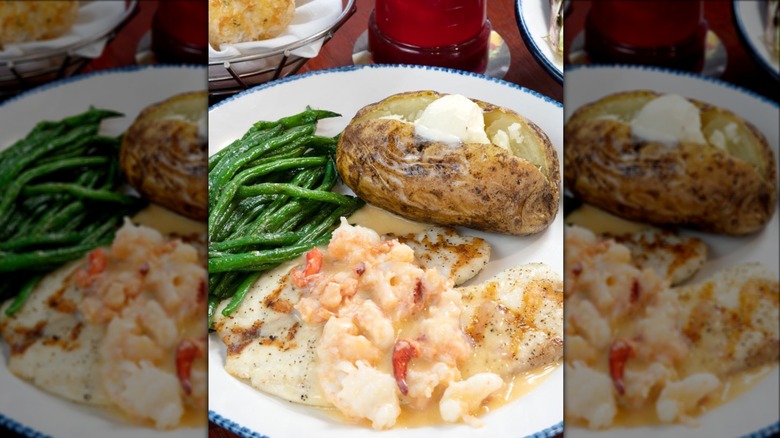 baked potato with tilapia and green beans