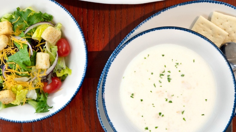 clam chowder with salad