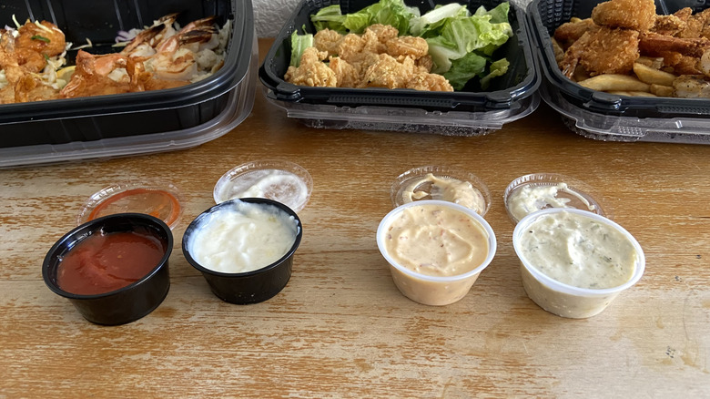 Four sauces in the foreground