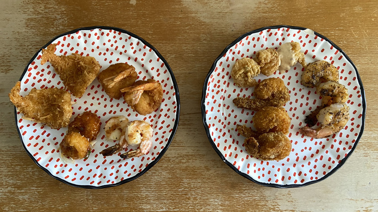 Pairs of shrimp on plates