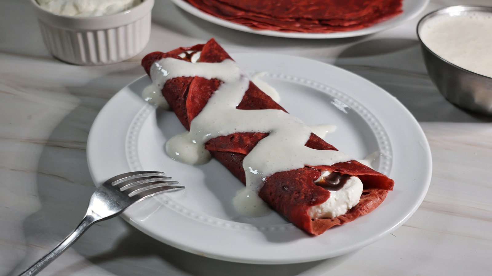 Red Velvet Crepes With Cream Cheese Drizzle Recipe