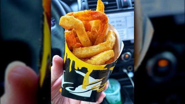 A close-up of nacho fries from Taco Bell