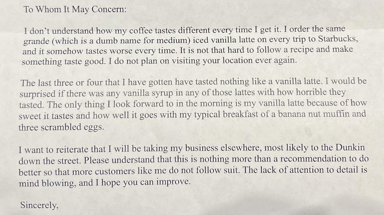 Customer complaint letter