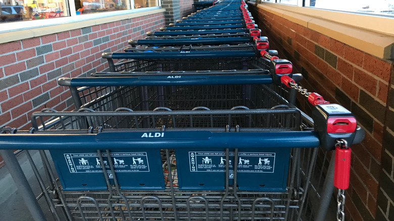 Aldi shopping carts in the corral.