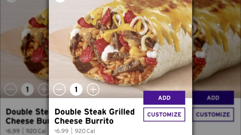 screenshot of burrito from Taco Bell's app