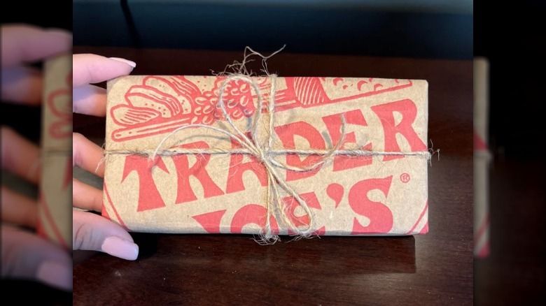 Trader Joe's bag used as gift wrap