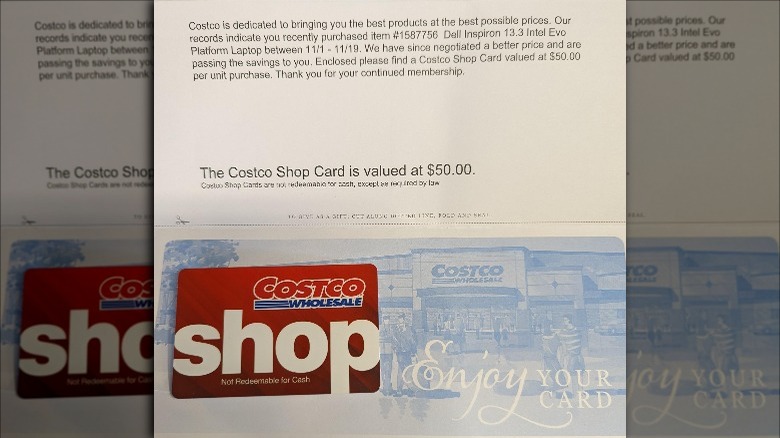 A Costco customer service letter