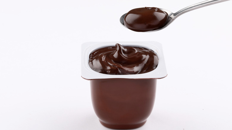 Chocolate pudding cup with spoon