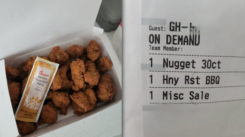 thirty chick-fil-a nuggets with one honey roasted bbq sauce