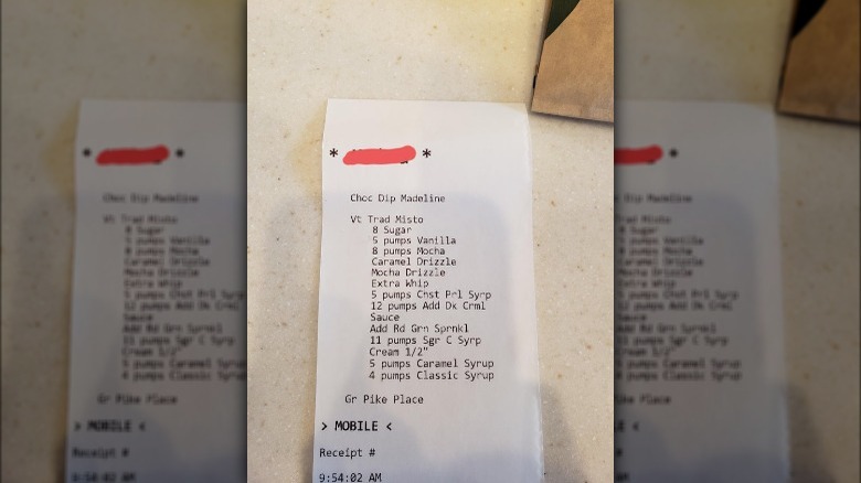 A Starbucks order bill