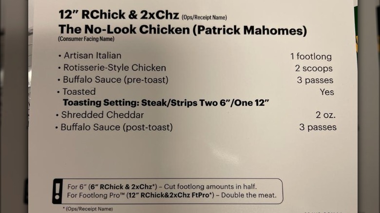 Subway Patrick Mahomes sandwich ingredients