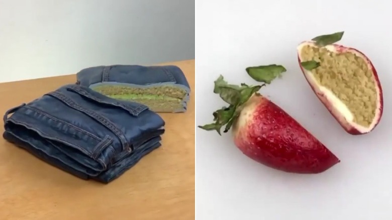 Realistic jeans and strawberry cakes