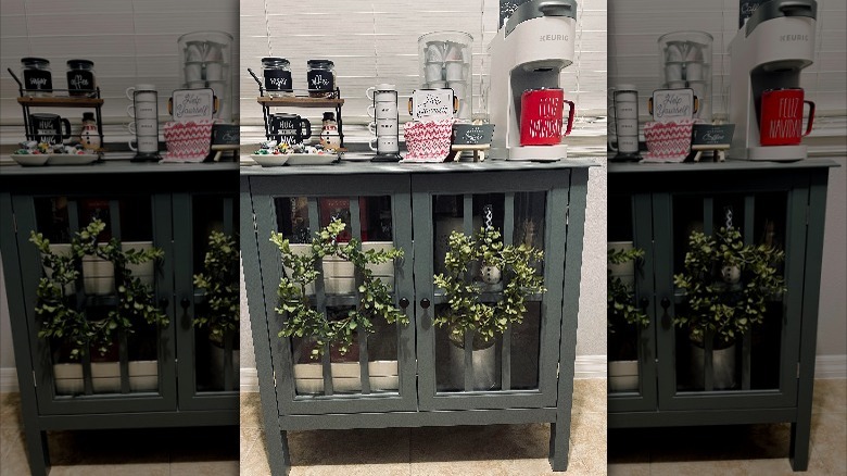 Coffee bar made using the SOHL Furniture Accent Cabinet from Aldi.