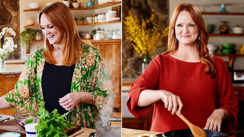 Side by side images of Ree Drummond and her baggy sleeves 