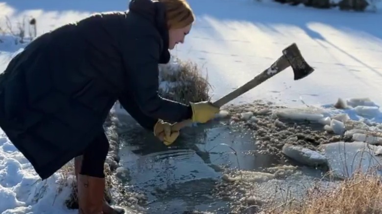 Ree Drummond breaking ice on her property