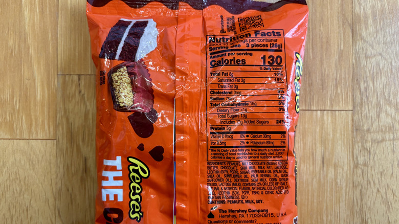 Nutritional information on a Reese's bag