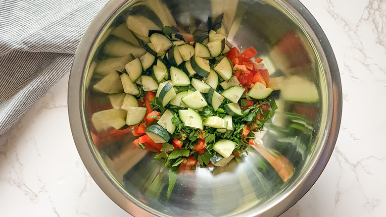 veggies in mixing bowl