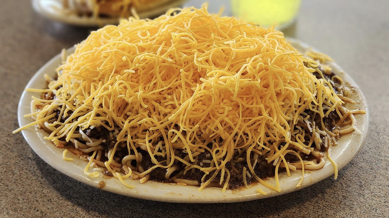 Cincinnati chili with grated cheese