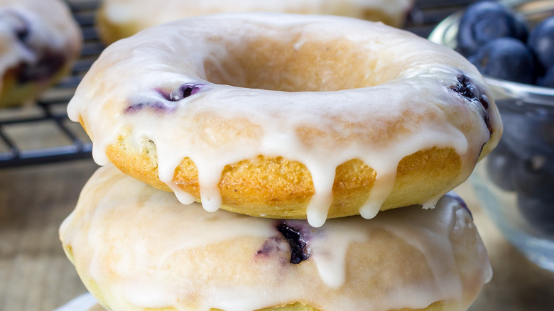 Closeup on glazed blueberry donut