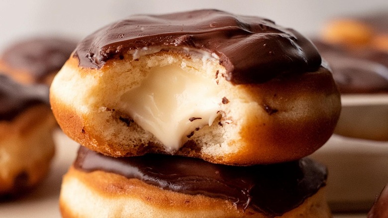 Closeup up of Boston cream donut