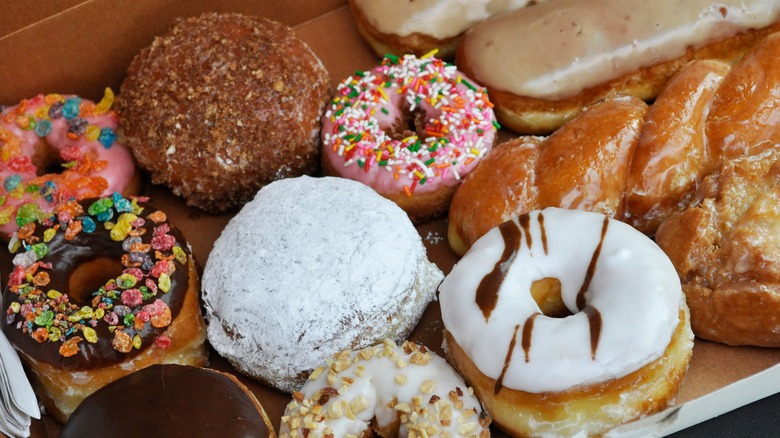 Assortment of colorful spudnuts or potato donuts