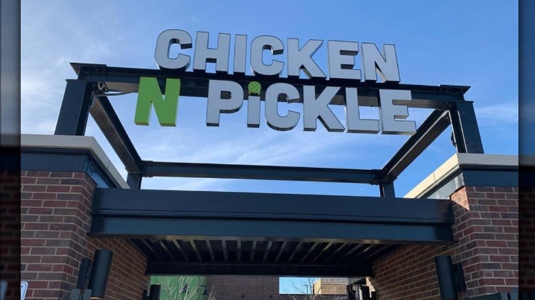 The Chicken N Pickle sign