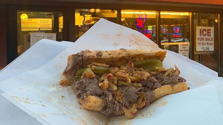 Italian Beef Sandwich messy white wrapper